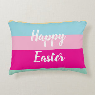 Cojín Decorativo Feliz patrón de franjas coloridas de Pascua