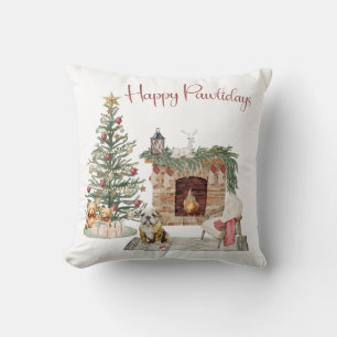 Cojín Decorativo Feliz Pawlidays Diseño de Perro - Bulldog Inglés