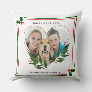 Cojín Decorativo Feliz Pawlidays Foto Personalizada de Navidad