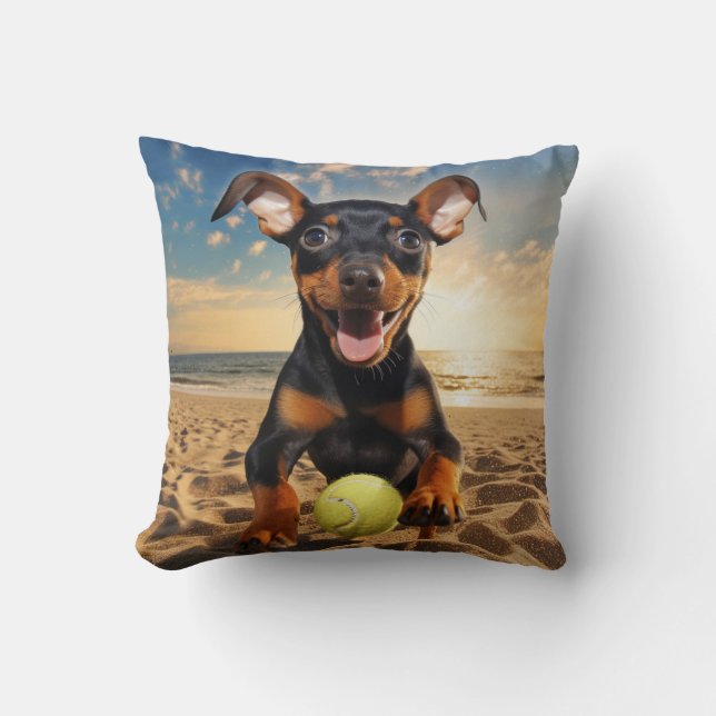 Cojín Decorativo 🐕 Feliz Pinscher Puppy Pillow Tennis (Anverso)