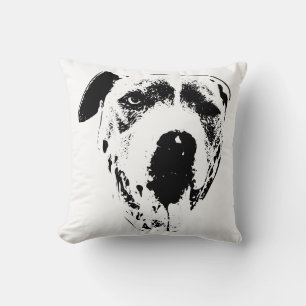 Cojín Decorativo Feliz Pitbull Mix Head, acogedor negro y blanco