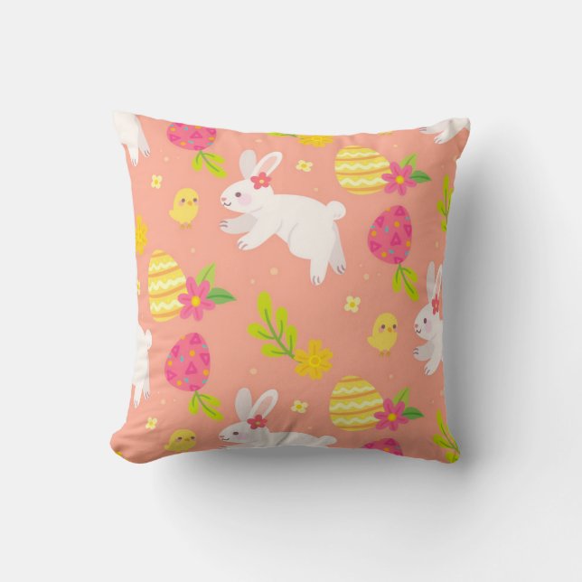 Cojín Decorativo Feliz Pollo De Pascua Y Conejo (Anverso)