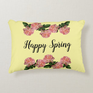 Cojín Decorativo Feliz primavera rosa rosa rosas amarilla cosecha