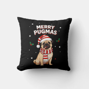 Cojín Decorativo Feliz Pugmas Adorable Navidad Pug Amante de Perros