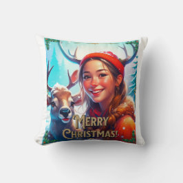 COJÍN DECORATIVO FELIZ REINDEDOR DE NAVIDAD CON FELIZ CHICA