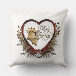 Cojín Decorativo Feliz Rosas navideños y corazón