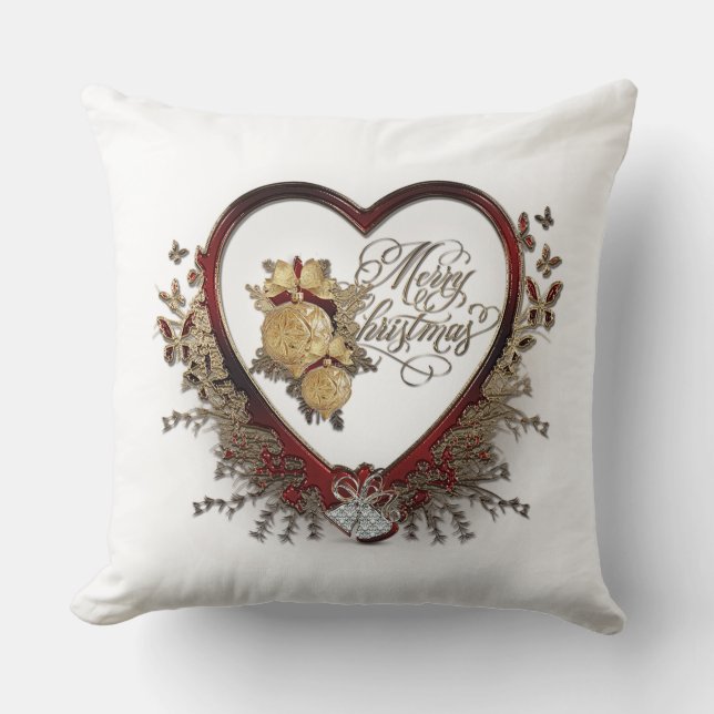 Cojín Decorativo Feliz Rosas navideños y corazón (Anverso)