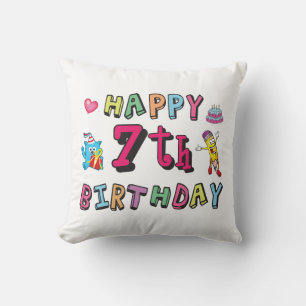 Cojín Decorativo Feliz séptimo cumpleaños. De 7 años.