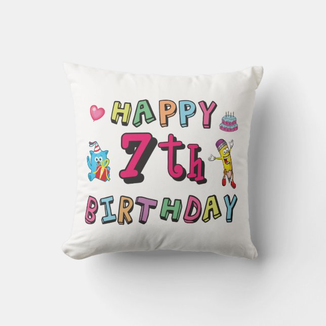 Cojín Decorativo Feliz séptimo cumpleaños. De 7 años. (Anverso)