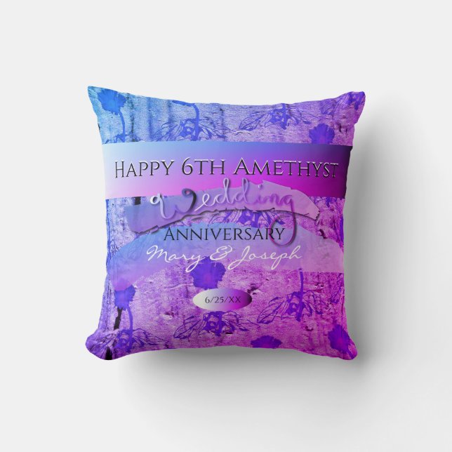 Cojín Decorativo "Feliz sexto aniversario Boda Ametista" (Anverso)