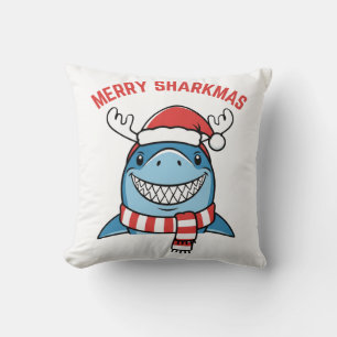 Cojín Decorativo Feliz Sharkmas divertida Navidad Tiburón