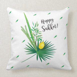 Cojín Decorativo Feliz Sukkot Lulav y diseño de color de agua