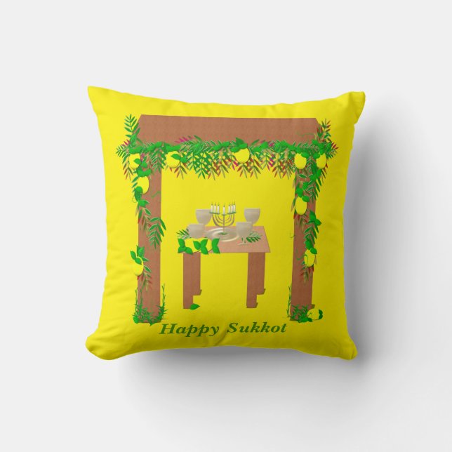 Cojín Decorativo Feliz Sukkot, personalizado (Anverso)