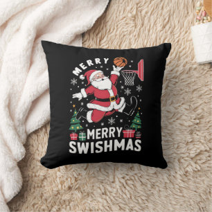 Cojín Decorativo Feliz Swishmas Navidad Santa Jugando Baloncesto 