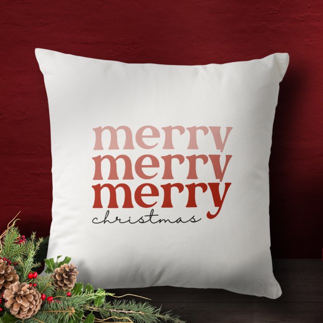 Cojín Decorativo Feliz texto de Navidad, saludo rojo sobre blanco (Subido por el creador)
