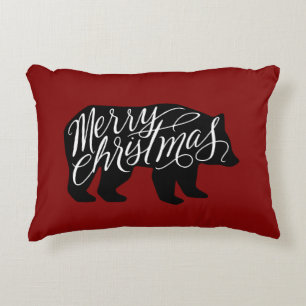 Cojín Decorativo Feliz texto navideño al oso
