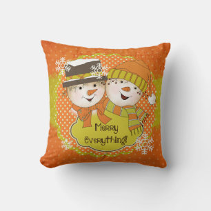 Cojín Decorativo Feliz Todo Los Snowmen Pareja Vacaciones Pillow