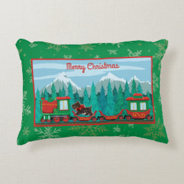 Cojín Decorativo Feliz tren navideño con perro