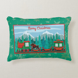 Cojín Decorativo Feliz tren navideño con perro