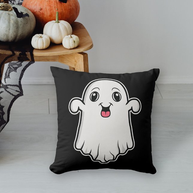 Cojín Decorativo Feliz Y Agradable Personalizado Fantasma Halloween (This design adds some spooky detail to a space for the Halloween season.)