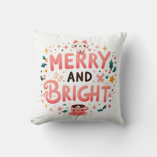 Cojín Decorativo Feliz y brillante, Navidades Pillow (Anverso)