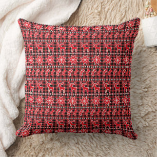 Cojín Decorativo Felpudo de Reno Patrón de Navidad Fair Isle