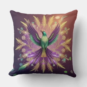 Cojín Decorativo Fénix majestuoso con plumas vibrantes