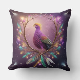 Cojín Decorativo Fénix majestuoso con plumas vibrantes