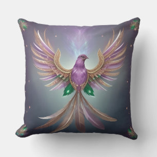 Cojín Decorativo Fénix majestuoso con plumas vibrantes