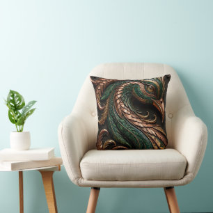 Cojín Decorativo Fénix Mosaico Verde Negro Naranja 3D