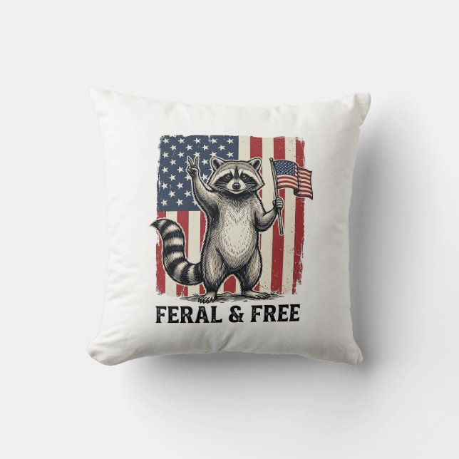 Cojín Decorativo Feral and Free Patriotic Raccoon Vintage Shirt Des (Anverso)