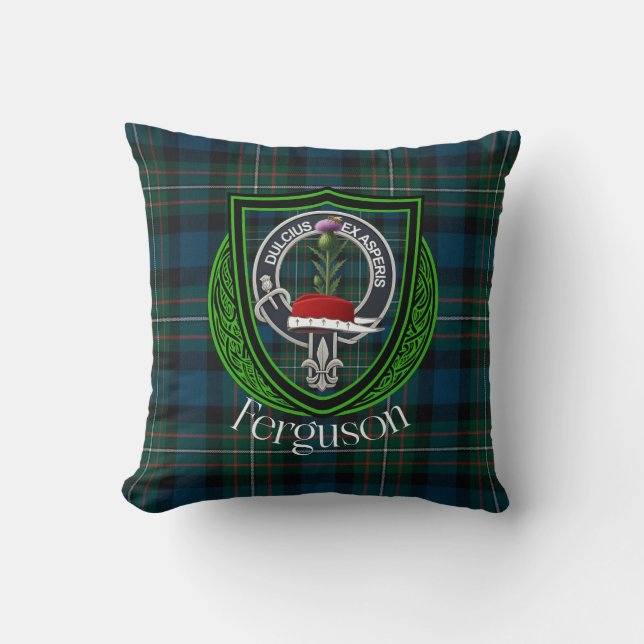 Cojín Decorativo Ferguson Clan Escocés Tartán y Escudo (Anverso)