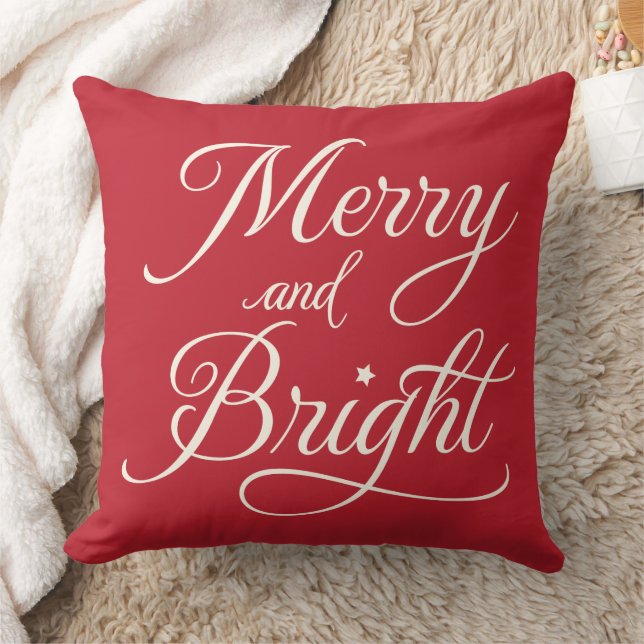 Cojín Decorativo Feriado en rojo brillante y merry (Manta)