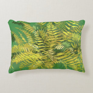 Cojín Decorativo Fern, frondas, florido, verde dorado verde vegetac