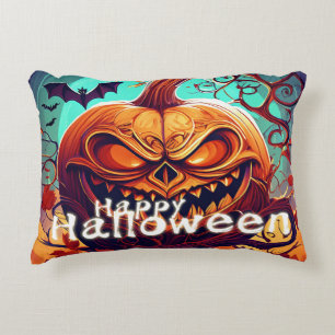 Cojín Decorativo Feroz arte de Halloween de murciélago con Jack-o-L