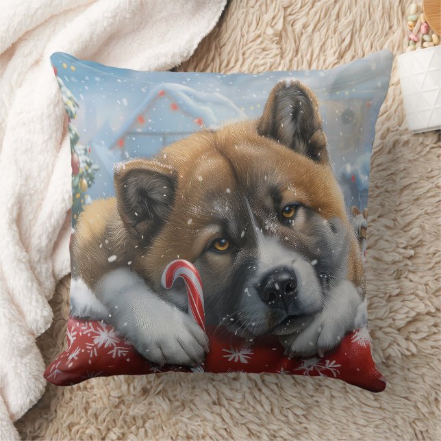 Cojín Decorativo Festival de Navidades de Perro Akita (Manta)