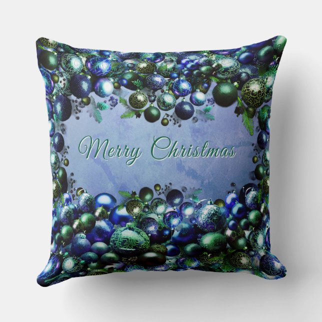 Cojín Decorativo Festive Blue and Green Holiday Throw Pillow (Reverso )