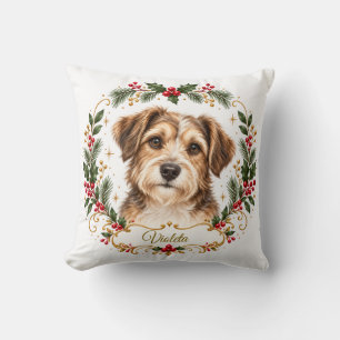 Cojín Decorativo Festive Christmas Dog Portrait with Holly and Edit