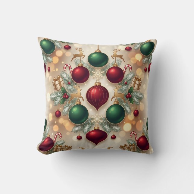 Cojín Decorativo Festive Christmas Ornaments Holiday Throw Pillow (Anverso)