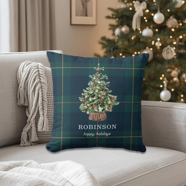Cojín Decorativo Festive Christmas Tree Family Name Holiday (Subido por el creador)