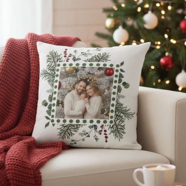 Cojín Decorativo Festive Family Memories Holiday (Holiday photo pillow)