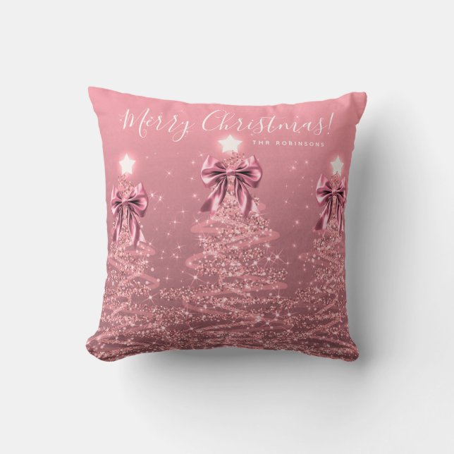 Cojín Decorativo Festive Holiday Blush Pink Christmas Trees Name (Anverso)