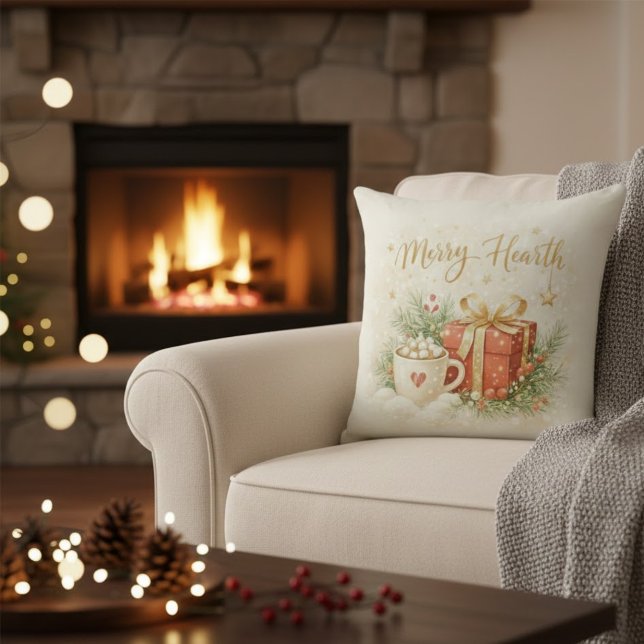 Cojín Decorativo Festive Holiday Gift and Cocoa Throw Pillow (Subido por el creador)