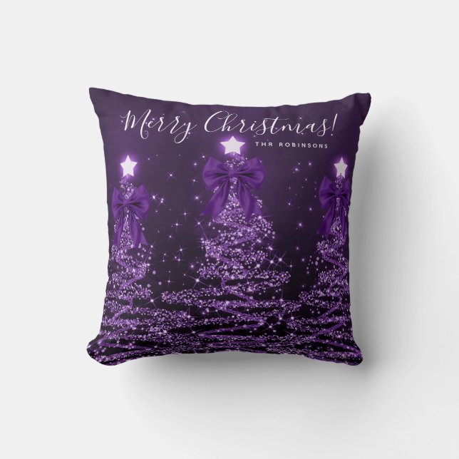 Cojín Decorativo Festive Holiday Purple Christmas Trees Name  (Anverso)