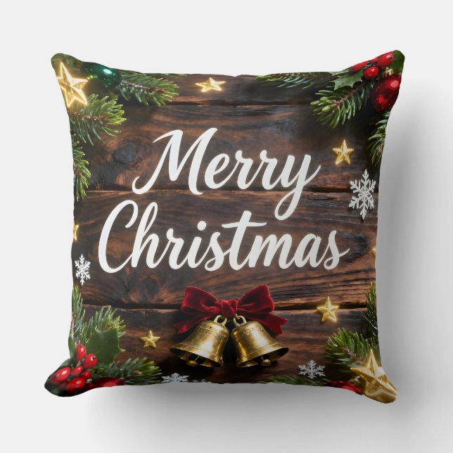 Cojín Decorativo Festive Merry Christmas Holiday Pillow (Anverso)