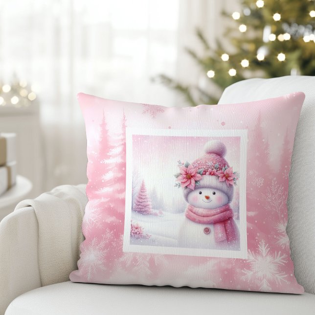 Cojín Decorativo Festive Pinkmas Pillow Snowman Winter Charm (Festive Pinkmas Pillow Snowman Winter Charm)