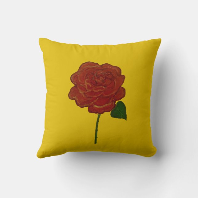 Cojín Decorativo Festive Red Rose & Yellow Throw Pillow (Reverso )