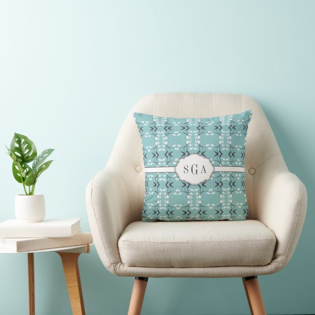 Cojín Decorativo Festive Royal Botanical Robin's Egg Blue Monogram (Silla)