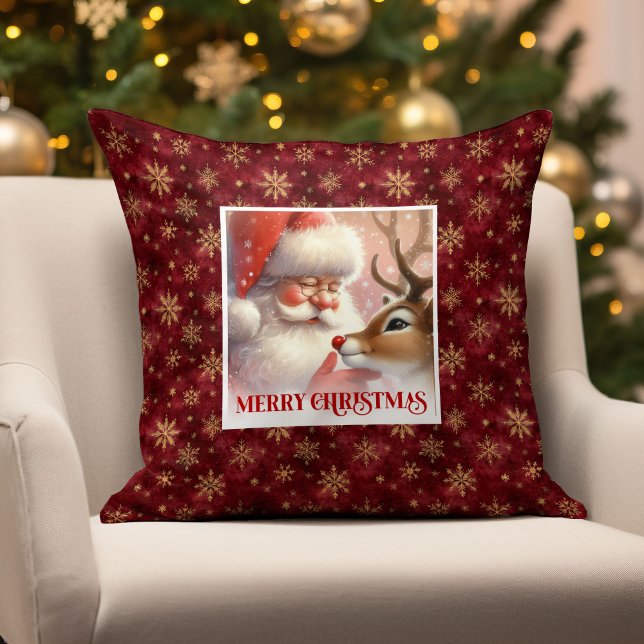 Cojín Decorativo Festive Santa and Rudolph Christmas Throw Pillow  (Festive Santa and Rudolph Christmas Throw Pillow Gift

)