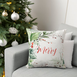 Cojín Decorativo Festive Watercolor Greenery Christmas Merry